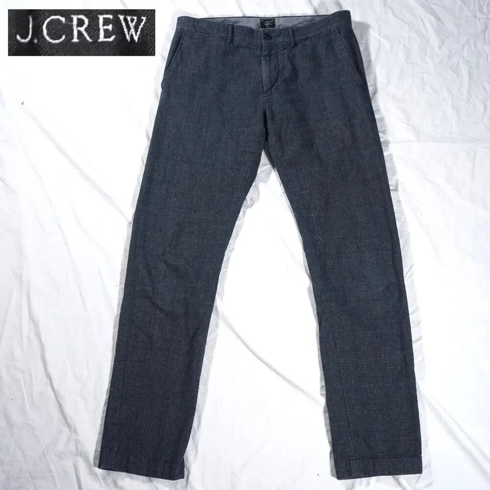 J.Crew Stretch 484 Slim Pants Navy Blue Glen Plaid 31x32